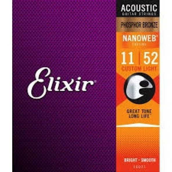 Elixir 16027 Nanoweb Phosphor Bronze Akustik Gitar Teli (11-52) ürün görseli 1