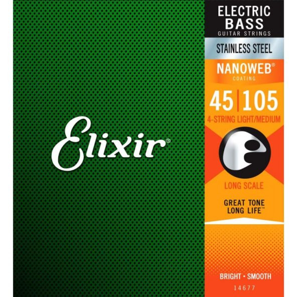 Elixir 14677 Nanoweb Medium 4 Telli Bas Gitar Teli (45-105) ürün görseli 1