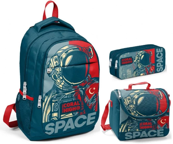 Coral High Lacivert Astronot Erkek Çocuk İlkokul Çanta Seti - Sırt Çantası+Beslenme+Kalemlik ürün görseli 1