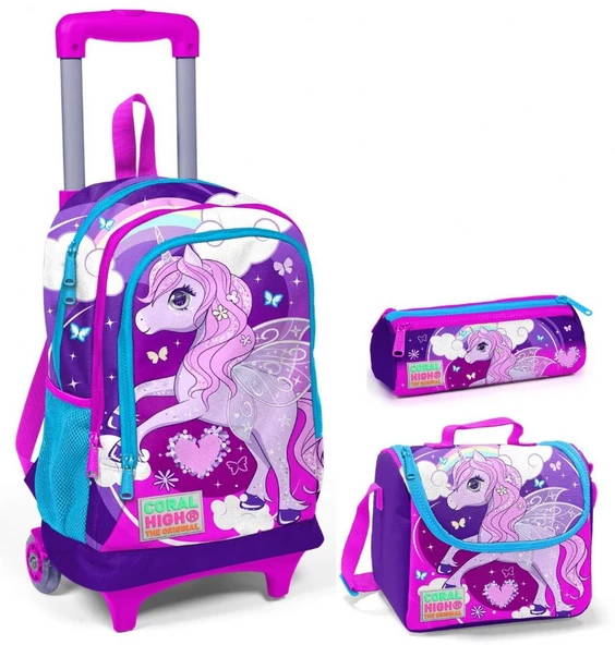 Coral High Pembe Unicorn Kız Çocuk Çekçek Çanta Seti - Işıklı Tekerlekler ürün görseli 1