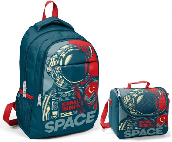Coral High Erkek Çocuk Lacivert Astronot Okul Sırt Çantası ve Beslenme Çantası ürün görseli 1