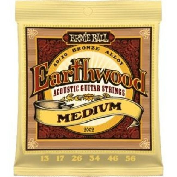 Ernie Ball P02002 Earthwood Medium 80/20 Bronze 0.13 - 0.56 Akustik Gitar Teli ürün görseli 1