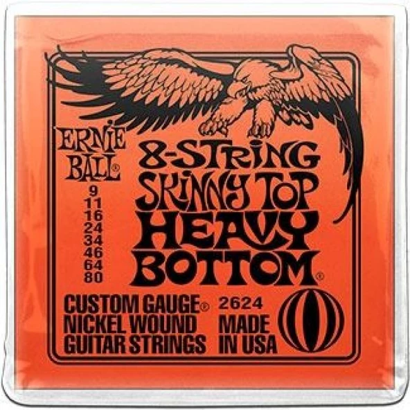 Ernie Ball P02624 Slinky Skinny Top Heavy Bottom 8 Telli 0.09 - 0.80 Elektro Gitar Teli ürün görseli 1