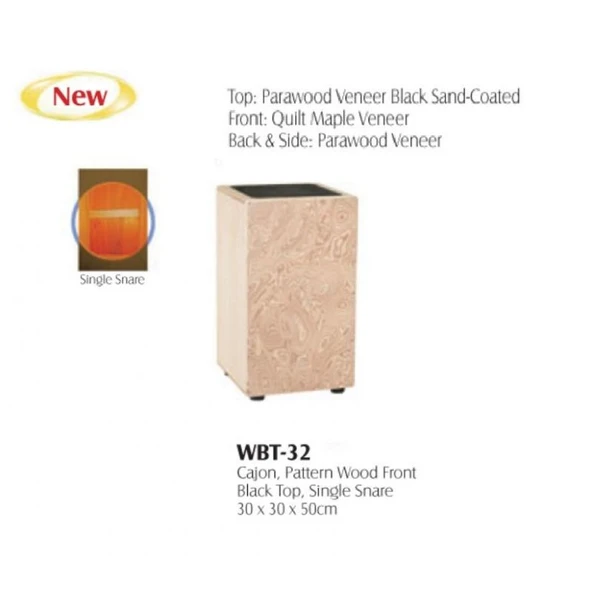 Maxtone Wbt-32 Cajon Pattern Wood Front Single Snare Black ürün görseli 1
