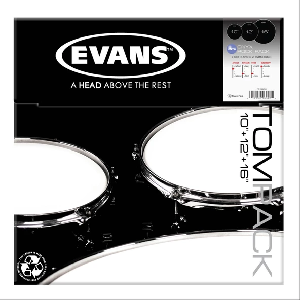 Evans Etp-Onx2-R Deri Seti (10+12+16) Tom Kumlu Siyah Rock Kit ürün görseli 1