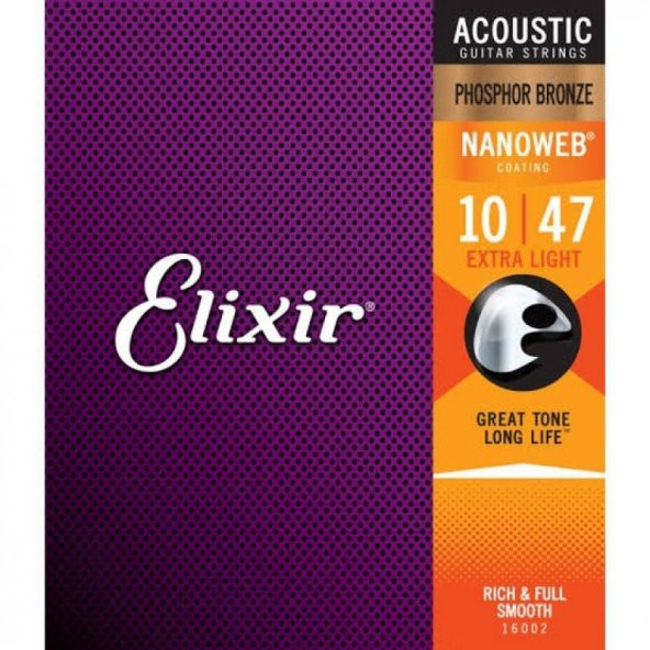 Elixir 16002 Nanoweb Phosphor Bronze Akustik Gitar Teli (10-47) ürün görseli 1