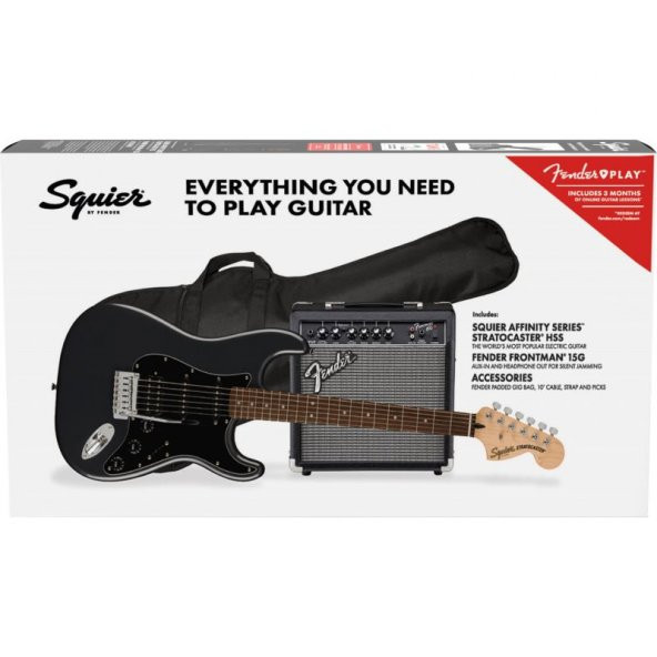 Squier Affinity Stratocaster HSS Laurel Klavye Charcoal Frost Metallic 15G Elektro Gitar Seti ürün görseli 1