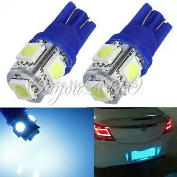 2 Adet Blue Renk T10 5 Ledli Ampül Park Ampulü Gündüz Farı T10 Plaka Bagaj İç Aydınlatma ürün görseli 1