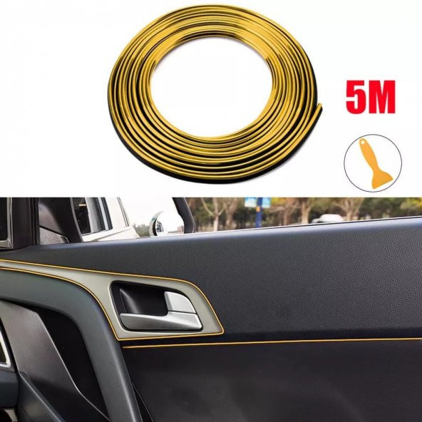 5 METRE FİTİLLİ ŞERİT ALTIN SARISI 5D KALİTE ARAÇ İÇ DEKORASYON HER ARACA UYAR ürün görseli 1