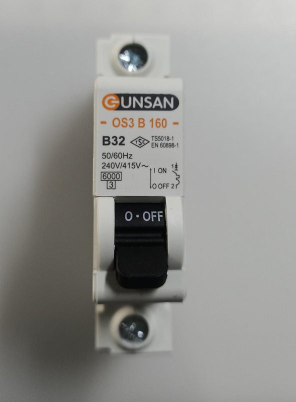 Günsan 1x32A B Tipi 6 kA Otomatik Sigorta OS3B160-32 ürün görseli 1