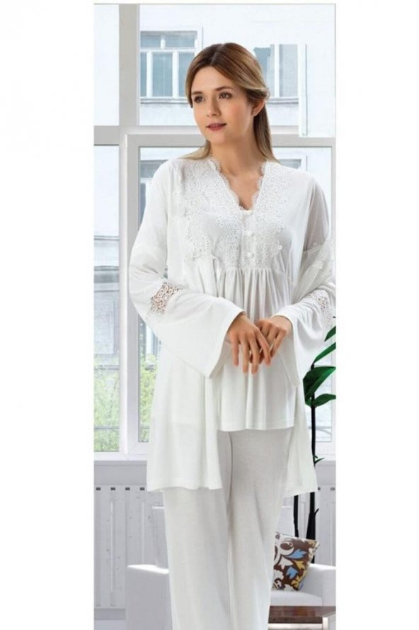 BirolGaye Duchesse 3007 Ecru 3 Lü Lohusa Pijama Tk ürün görseli 1