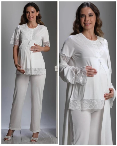 BirolGaye 2110 Hamile Lohusa 3 Lü Pijama Sabahlık Tk ürün görseli 1