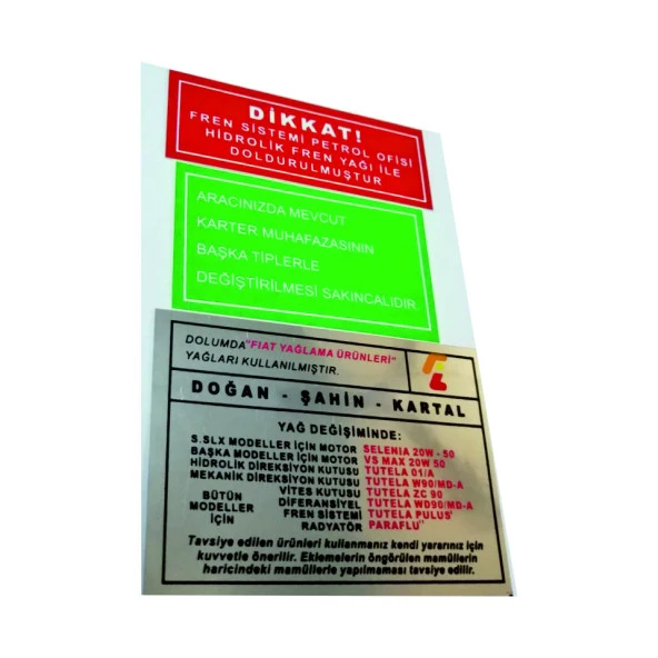 Tofaş Murat 131 / Doğan / Şahin / Kartal / Slx Motor İç Etiketi ürün görseli 1