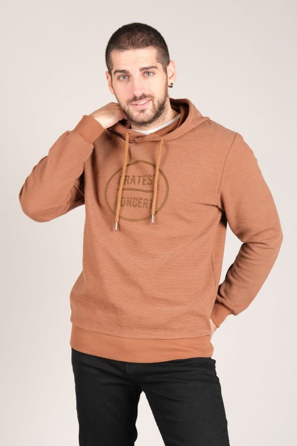 Erkek Kapüşonlu Sweatshirt Taba - Resim 2