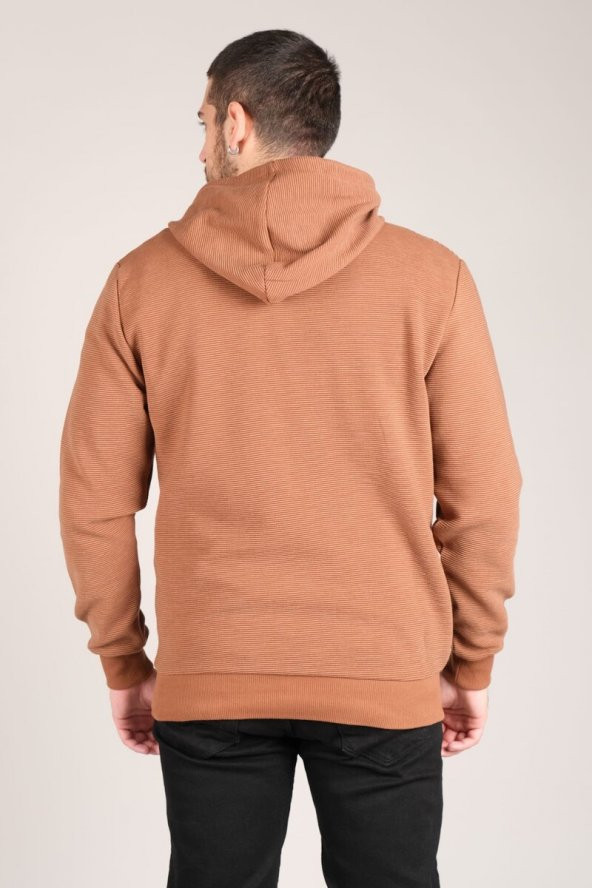 Erkek Kapüşonlu Sweatshirt Taba - Resim 3
