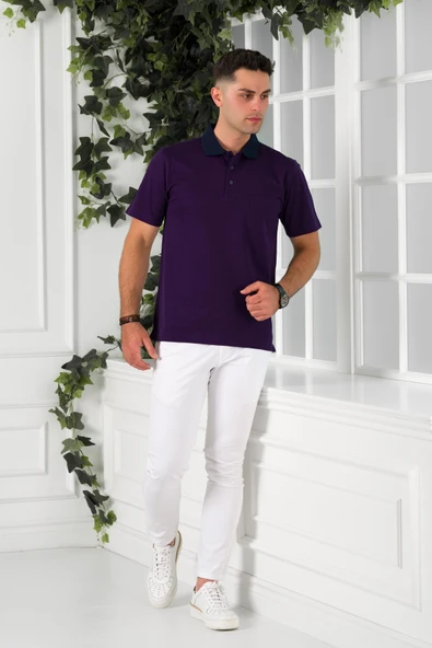 NEHİR by Faruk Ülker Polo Yaka Cepli Desenli Merserize Süperfine Cotton Erkek T-Shirt ürün görseli 1