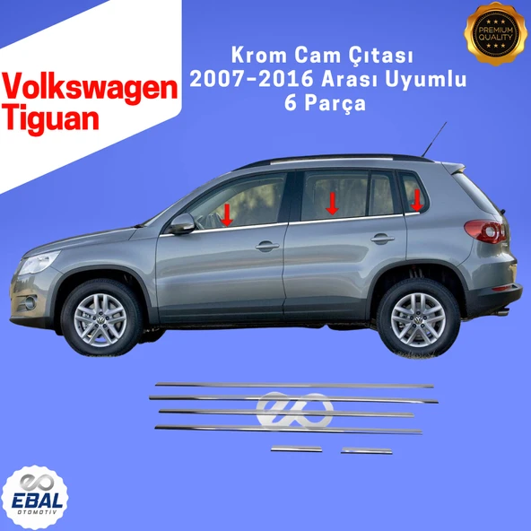 Volkswagen Tiguan Krom Cam Çıtası 6 Parça 2007–2016 Paslanmaz Çelik ürün görseli 1