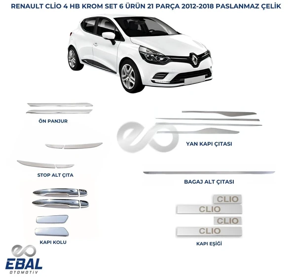 RENAULT CLİO 4 HB FULL KROM SET 2012 Ve ÜZERİ ürün görseli 1
