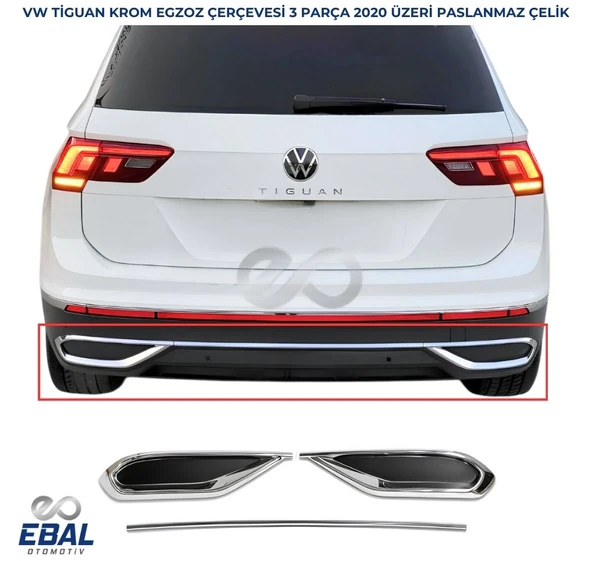 VW Tiguan Krom Egzoz Görünümü Difüzör 3 prç. 2020 ve üzeri ürün görseli 1