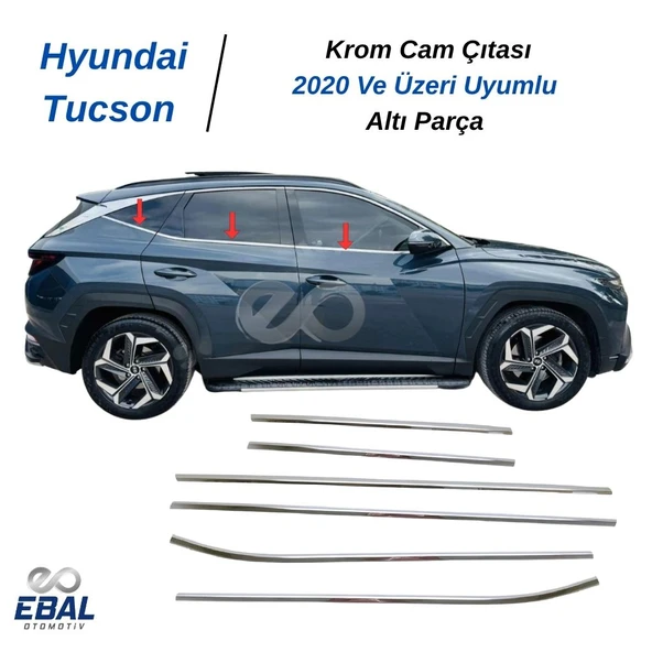 Hyundai Tucson Krom Cam Çıtası 6 parça 2020 ve üzeri P.Çelik ürün görseli 1