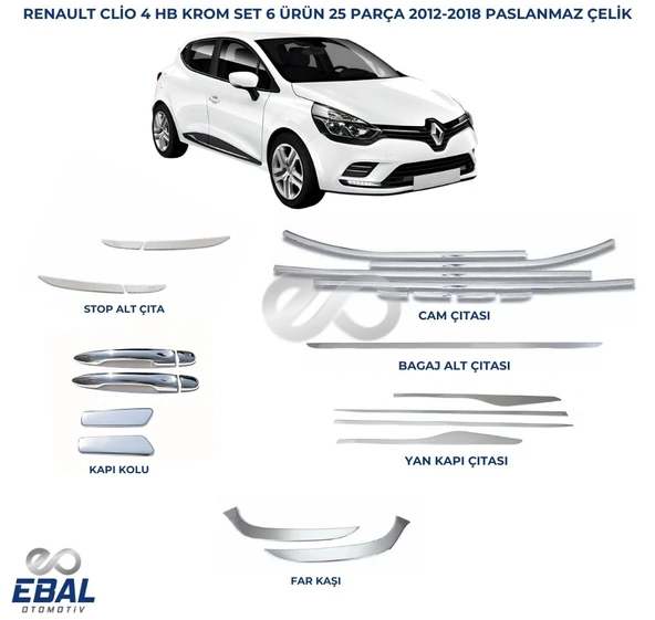 Renault Clio 4 HB Avantajlı Krom Set 6 Ürün 2012-2018 P. Çelik ürün görseli 1
