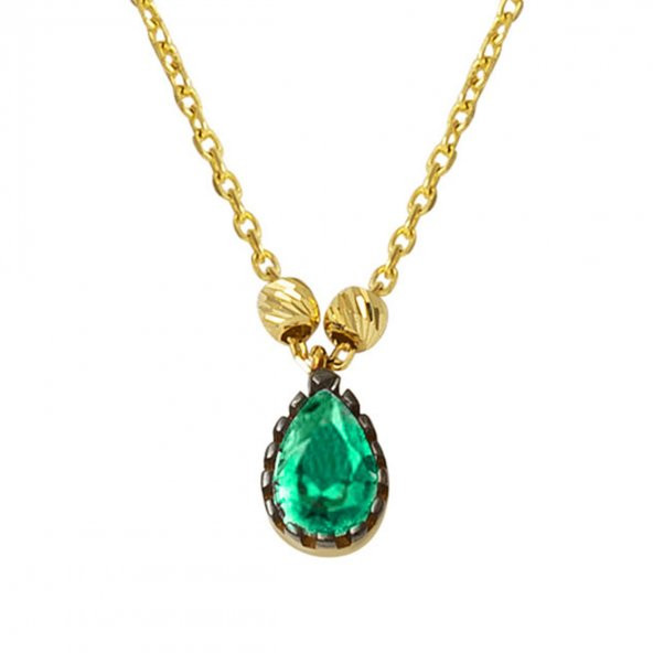 Yeşil Damla Taşlı 14 Ayar Altın Kolye ürün görseli 1