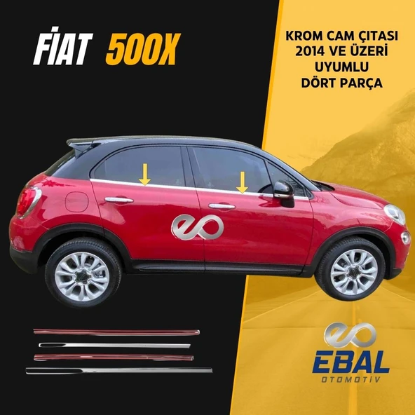 Fiat 500X Krom Cam Çıtası 4 kapı  2014 üzeri Paslanmaz Çelik ürün görseli 1