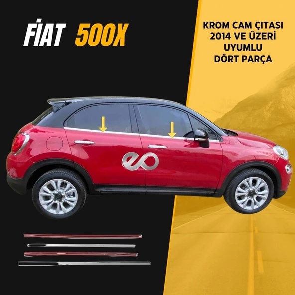 Fiat 500X Krom Cam Çıtası 4 kapı  2014 üzeri Paslanmaz Çelik - Resim 2
