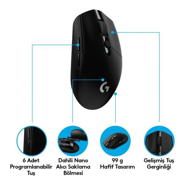 Logitech G305 Siyah LightSpeed Kablosuz Gaming Oyuncu Mouse - Resim 5