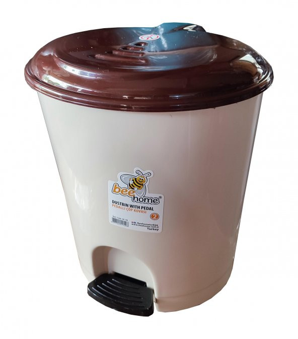 Plastik Basmalı Pedallı Açılır Kapak Çöp Kutusu Kovası / 7 Litre / Krem - 22 x 24 x 26 Cm. ürün görseli 1