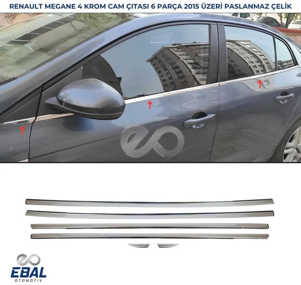 Renault Megane 4 Sedan Krom Cam Çıtası 6 parça 2015 ve üzeri P.Çelik ürün görseli 1