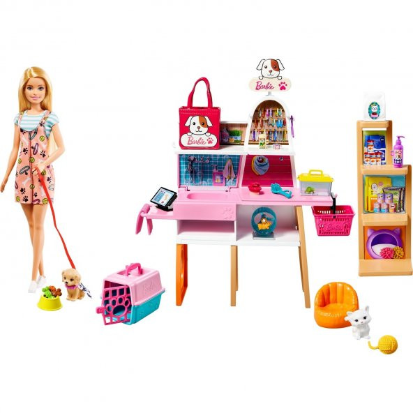 Orjinal Barbie Bebek ve Evcil Hayvan Dükkanı Oyun Seti GRG90 ürün görseli 1