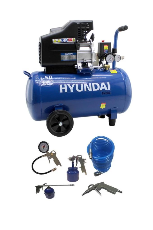 Hyundai BM2050 Hava Kompresörü 2 Hp 50 Lt + 5 Parça Aksesuar Seti (BM2050 Paket) ürün görseli 1