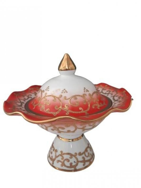 Kütahya Porselen Hanedan Şekerlik 22 cm Dekor No:3678 Kırmızı ürün görseli 1