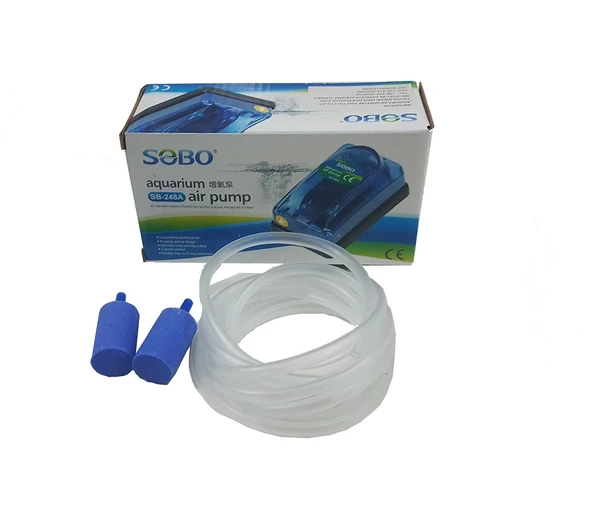 Sobo Hava Motoru Seti ( Tek Çıkışlı Sobo SB-248A, 2 Adet Silindir Hava Taşı ve 2 Mt Hortum ) ürün görseli 1