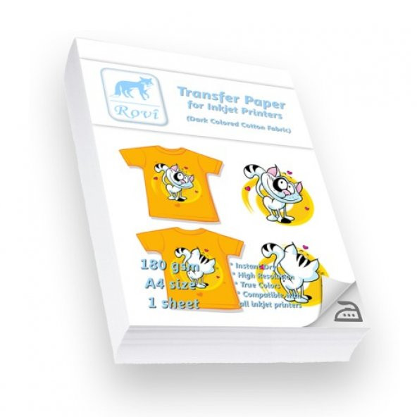 Rovi Transfer Kağıdı (Koyu Renk Pamuklu Kumaş) - 180gsm - 1yp - A4 ürün görseli 1