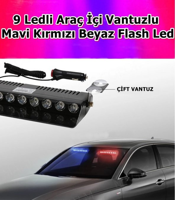 NKT GROUP 9 Ledli Araç İçi Vantuzlu Mavi Kırmızı Beyaz Çakar Led ürün görseli 1