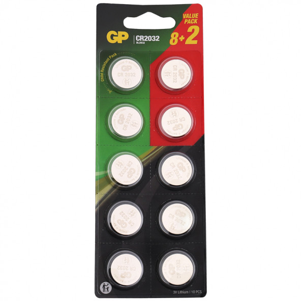 GP Batteries CR2032 2032 Boy Lityum Düğme Pil3 Volt 10'lu Kart ürün görseli 1
