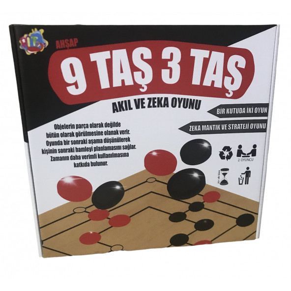 Ahşap 9 Taş 3 Taş Akıl Zeka ve Strateji Oyunu ürün görseli 1