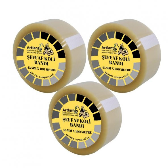 Koli Bandı Şeffaf 45x100 3 Lü1 Paket Artlantis Koli Bantı 45*100 Ambalajlama Bandı Şeffaf Ekstra Yapıştırma Kaliteli 3 Lü ürün görseli 1