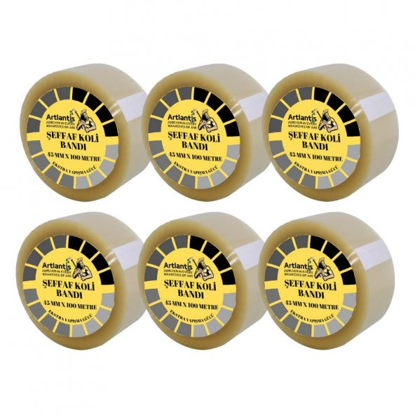 Koli Bandı Şeffaf 45x100 6 Lı 1 Paket Artlantis Koli Bantı 45*100 Ambalajlama Bandı Şeffaf Ekstra Yapıştırma Kaliteli 6 Lı ürün görseli 1