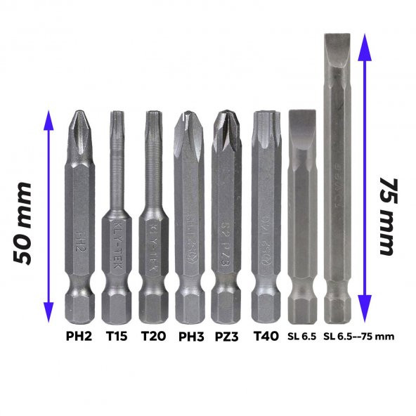 Matkap Bits Uç Vidalama Ucu Düz Yıldız Torx Uç (8 PARÇA) - Resim 2
