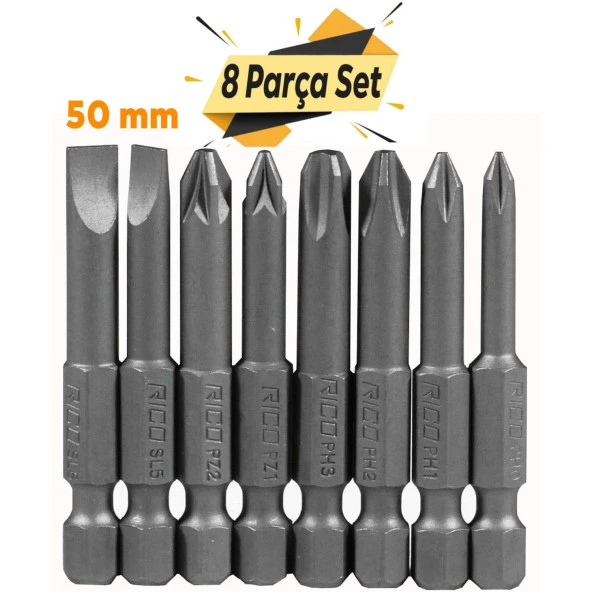 Rico 005-KK1130 Yıldız Düz Bits Uç Seti PH+PZ+SL 8 Parça 50 mm ürün görseli 1