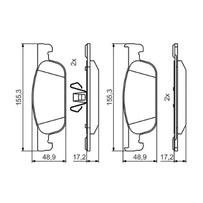 Renault Clio IV Büyük Tip Ön Fren Balatası Bosch  0986495424  ( 17.2x155.3x48.9) ürün görseli 1