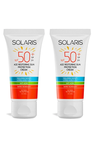 Solaris Tüm Cilt Tipleri İçin SPF 50+ Yaşlanma Karşıtı Güneş Koruyucu Krem X2 ürün görseli 1
