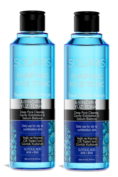 Solaris Siyah Nokta Karşıtı Seramid İçerikli Arındırıcı Yüz Temizleme Toniği 200 ml X 2 Adet ürün görseli 1