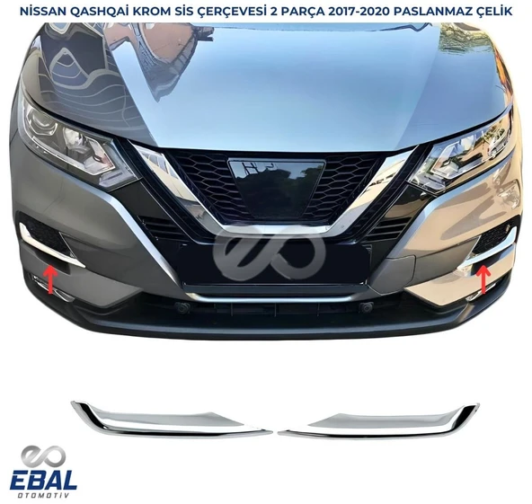 Nissan Qashqai Krom Sis Far Çerçevesi 2 Parça 2017-2020 Paslanmaz Çelik ürün görseli 1