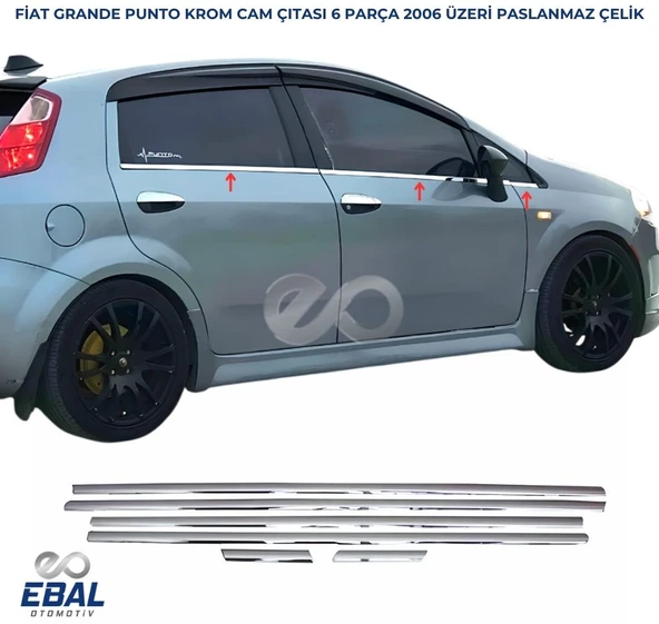 Fiat Grande Punto Krom Cam Çıtası 6 Parça 2006 Üzeri P.Çelik ürün görseli 1