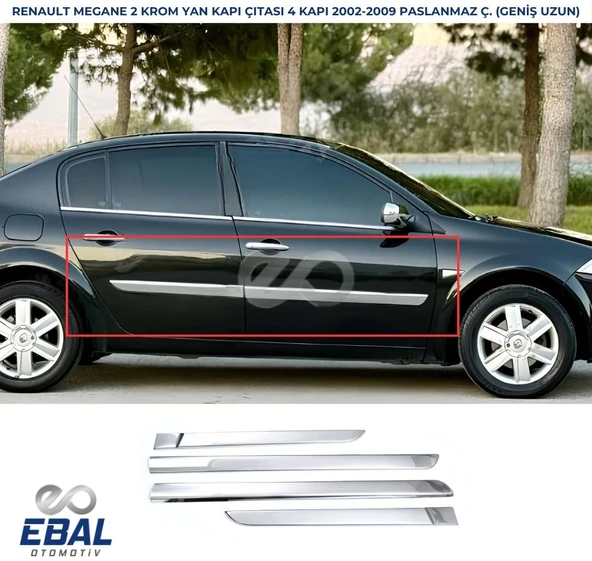 Renault Megane 2 SEDAN Krom Yan Kapı Çıtası 4 Prç. 2006-2010 Arası P.çelik (geniş-uzun) ürün görseli 1