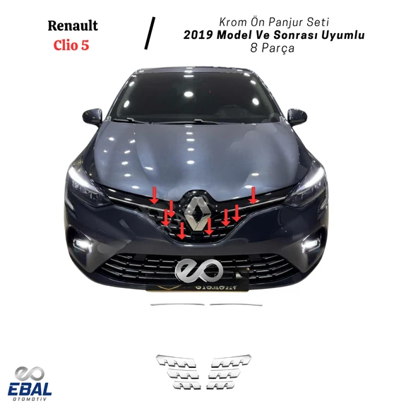 Renault Clio 5 Ön Panjur 8 Parça  Krom Seti 2019 Model Ve Sonrası ürün görseli 1